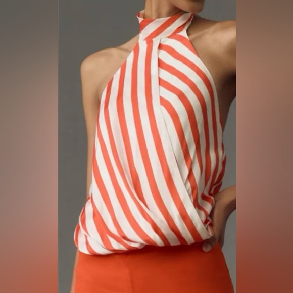 Anthropologie Maeve Halter Top Scarf Bubble-Hem Tank Red and White Strip… - Picture 9 of 9